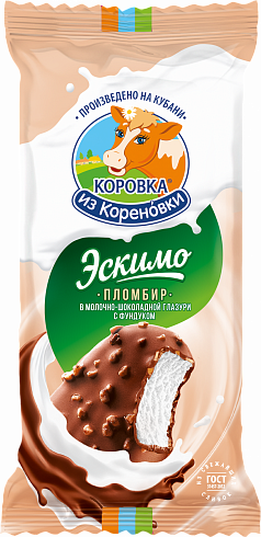 Мороженое пломбир ванильный эскимо в молочно-шоколадной глазури с фундуком 15%, 70 г